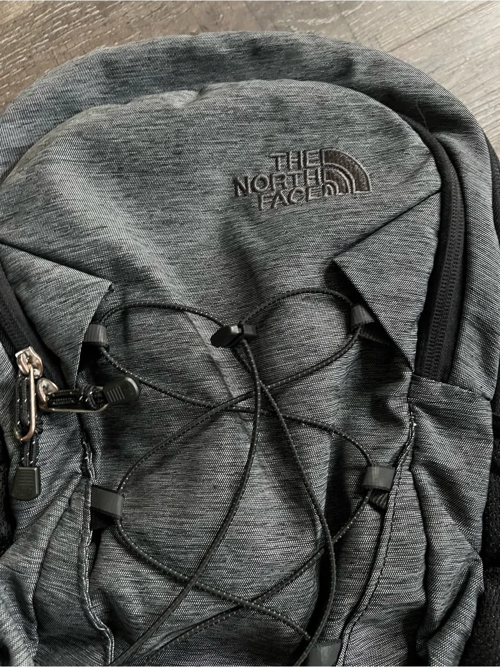 The North Face Grey and Black Backpack with Front Bungee